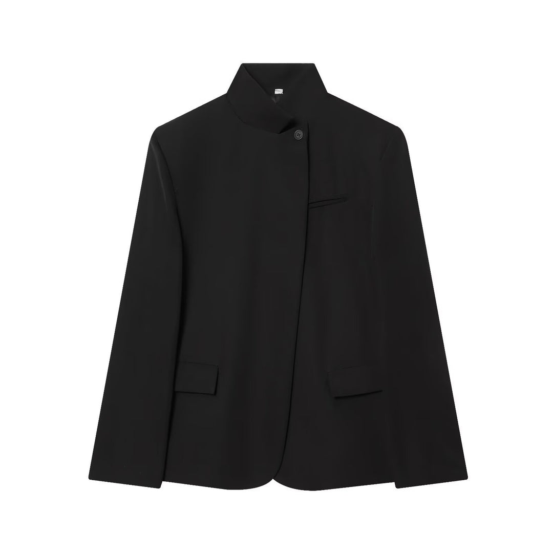 Damen Taillierter karierter Blazer mit Stehkragen und verdeckter Knopfleiste Drune