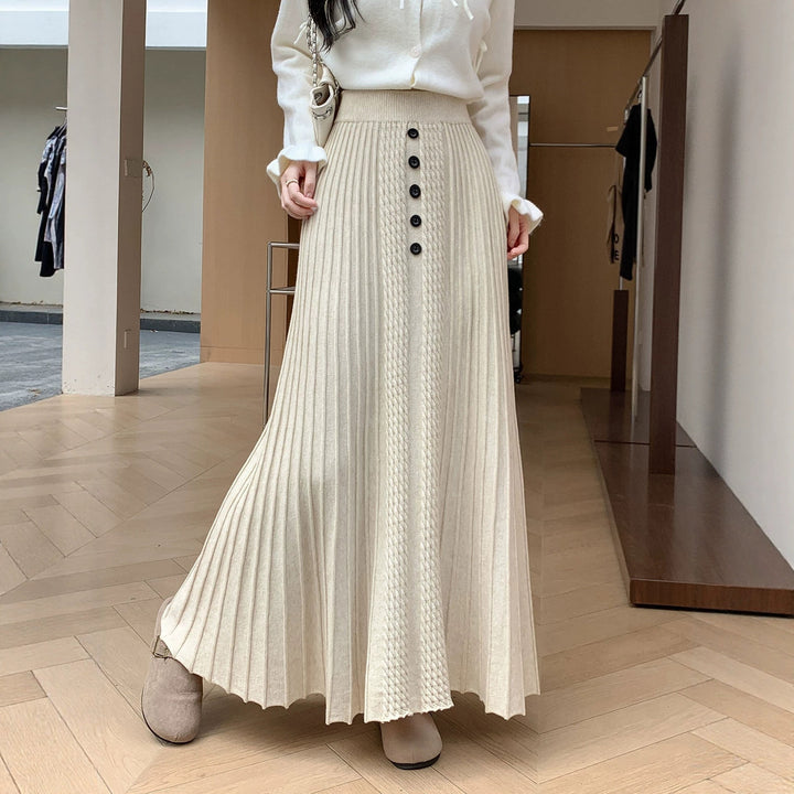 Damen Eleganter Plissee-Maxirock mit Knopfdetails Drune