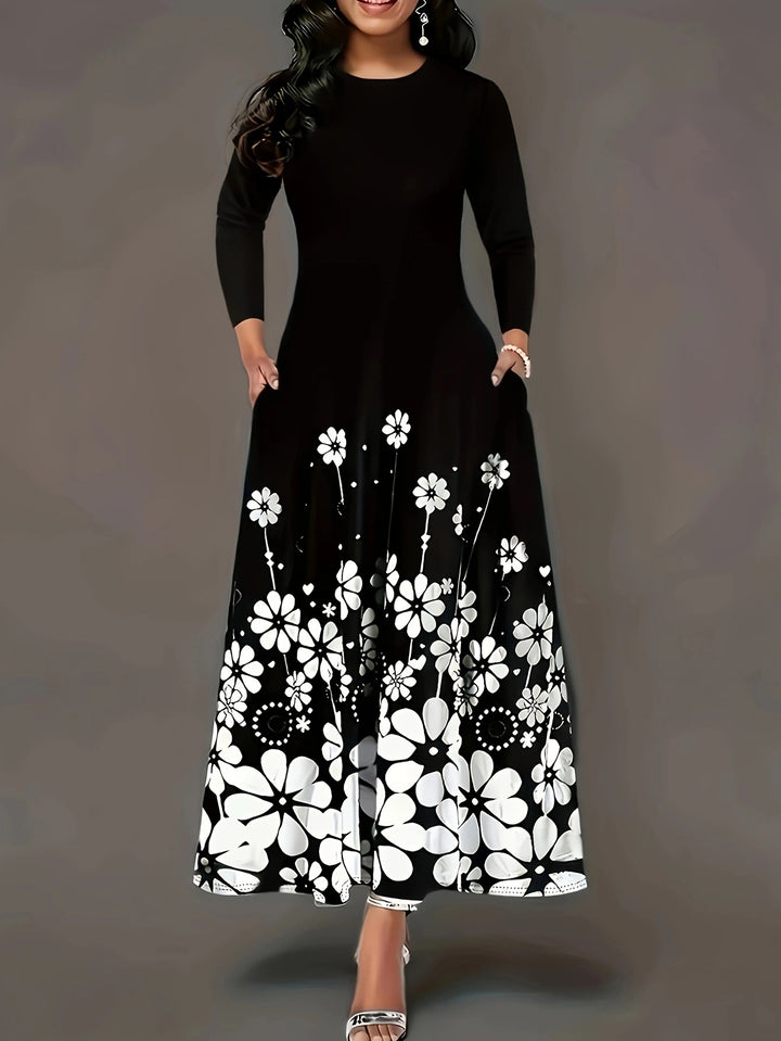 Damen Maxikleid mit floralem Design und praktischen Seitentaschen Drune