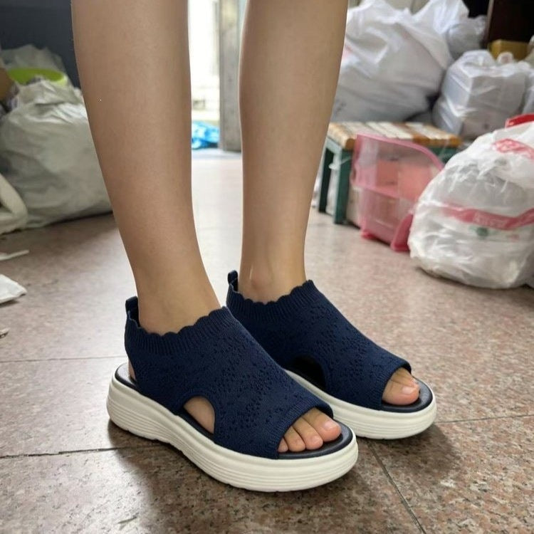 Damen Bequeme Plateau-Sandalen mit elastischem Obermaterial und atmungsaktiver Sohle Drune