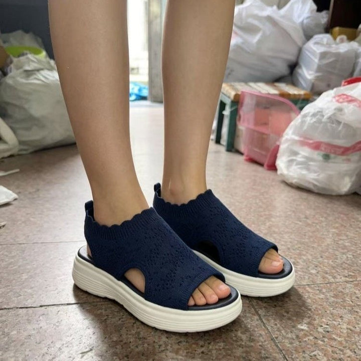 Damen Bequeme Plateau-Sandalen mit elastischem Obermaterial und atmungsaktiver Sohle Drune
