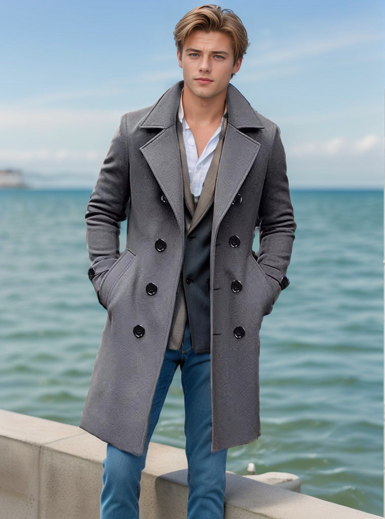 Herren Eleganter einreihiger Langmantel aus Wollmix mit schmaler Silhouette und Reverskragen Drune