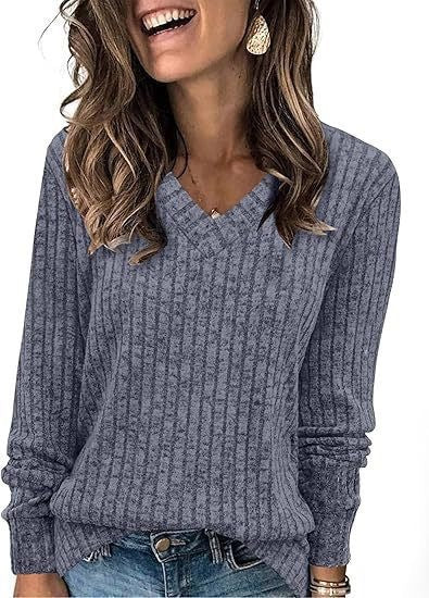Damen Strickpullover mit V-Ausschnitt und strukturiertem Rippendesign Drune