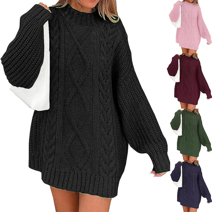 Damen Oversize Strickkleid mit Zopf- und Rippstruktur Drune