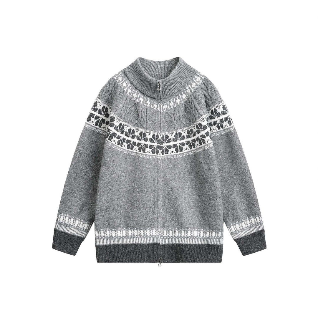 Damen Strick-Zipjacke im Norweger‑Muster mit hohem Stehkragen Drune