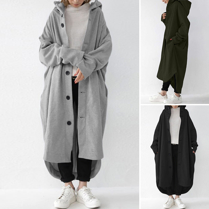 Damen nan weites Kapuzen-Kokonmantel mit asymmetrischem Saum und großen Eingrifftaschen Drune