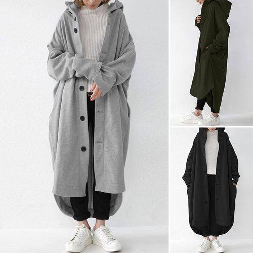Damen nan weites Kapuzen-Kokonmantel mit asymmetrischem Saum und großen Eingrifftaschen Drune