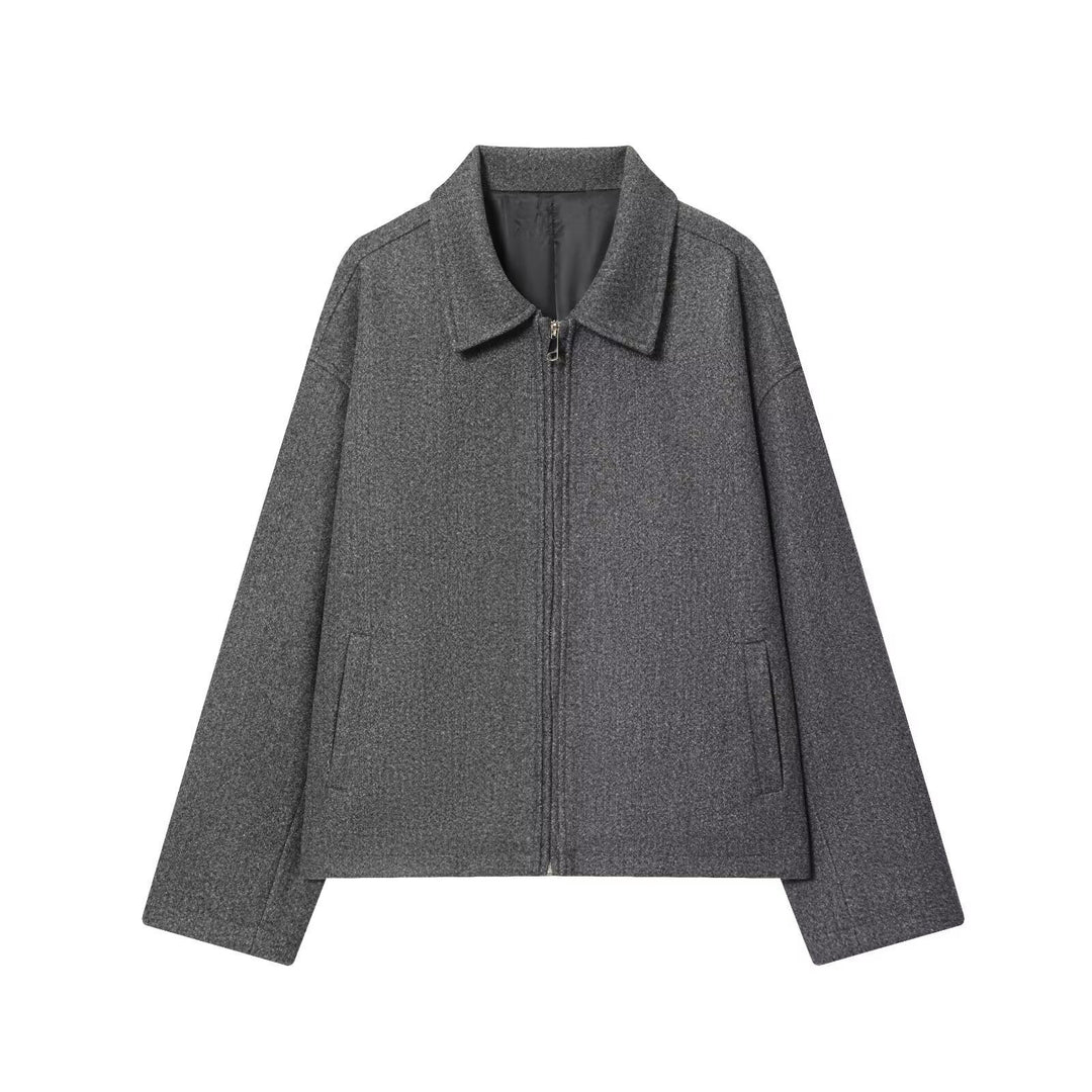 Damen Oversize Wollmix-Boxyjacke mit durchgehendem Reißverschluss und Eingrifftaschen Drune