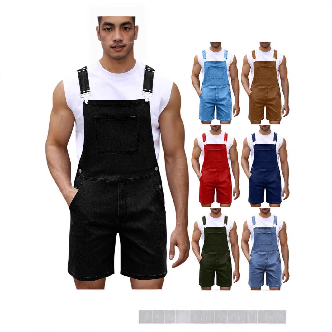 Herren Denim-Latzshorts mit modernen Taschen und verstellbaren Trägern Drune