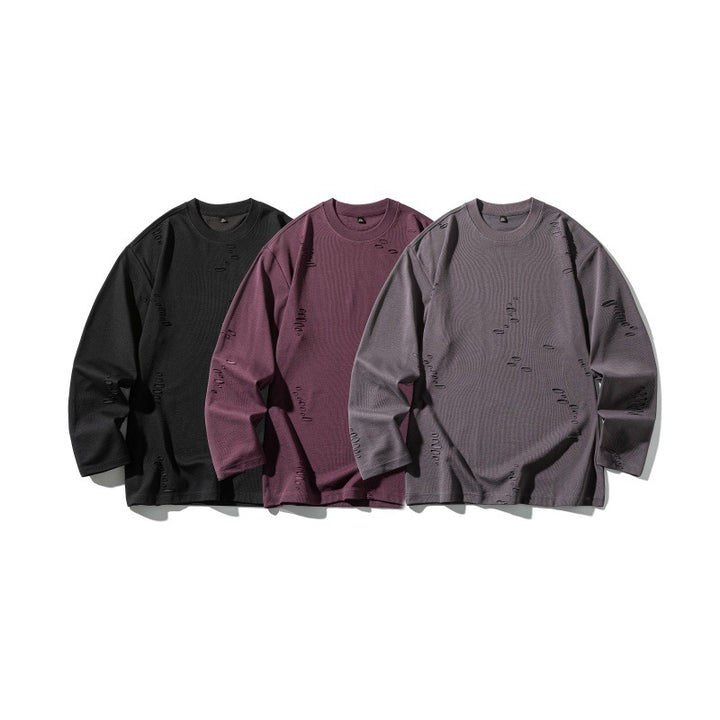 Unisex Oversize-Sweatshirt aus schwerer Baumwollmischung mit Distressed‑Effekt und feiner Waffelstruktur Drune