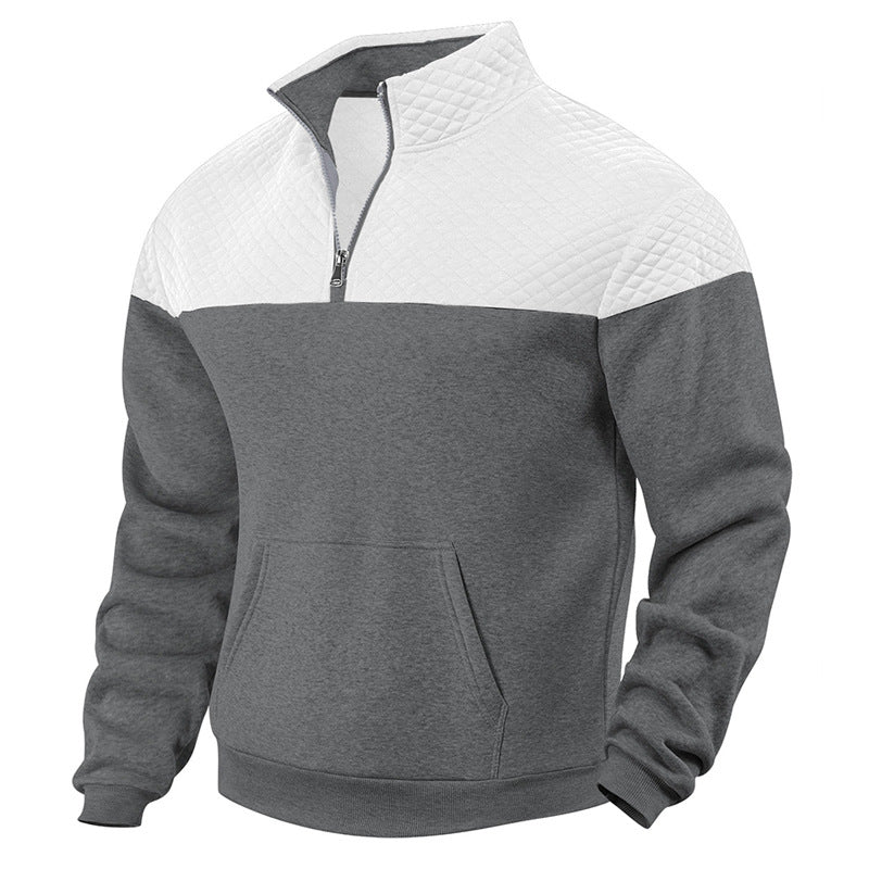 Herren nan gesteppter Halbzip-Sweatpullover mit Kängurutasche und Stehkragen Drune