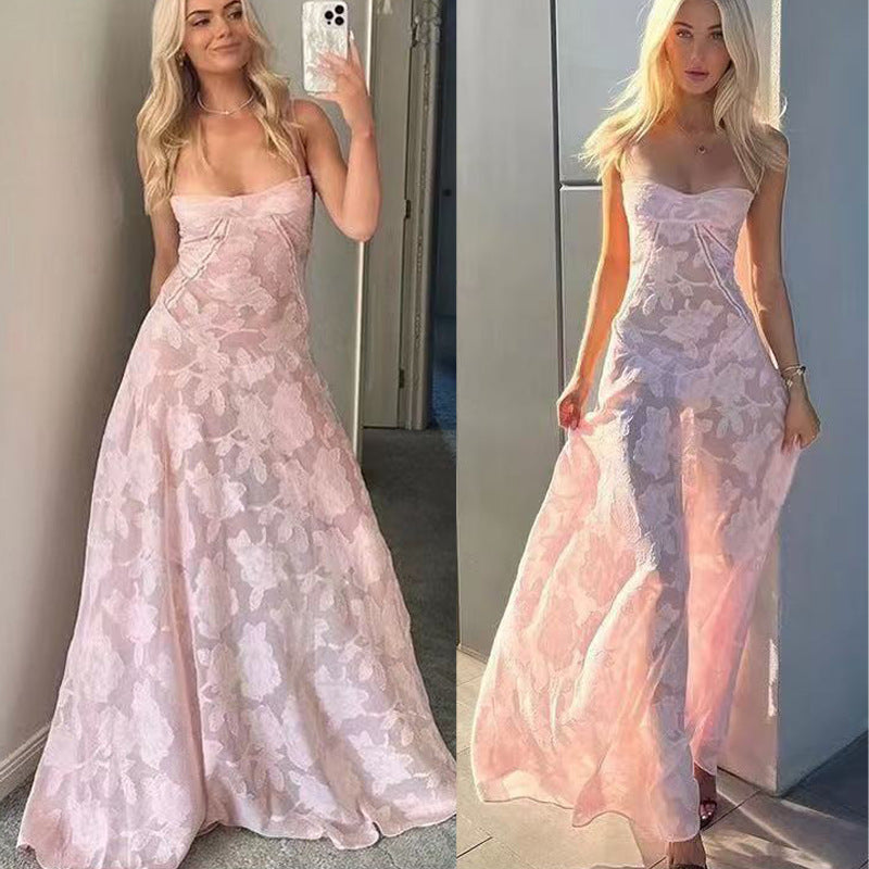 Damen langes Spitzenkleid mit transparentem Obermaterial und elegantem Schnitt Drune