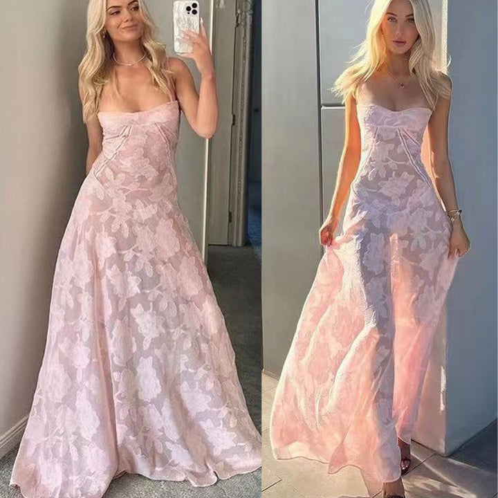 Damen langes Spitzenkleid mit transparentem Obermaterial und elegantem Schnitt Drune