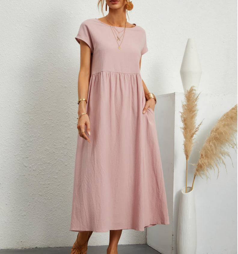 Drune | Einfarbiges ärmelloses lockeres Taschenkleid