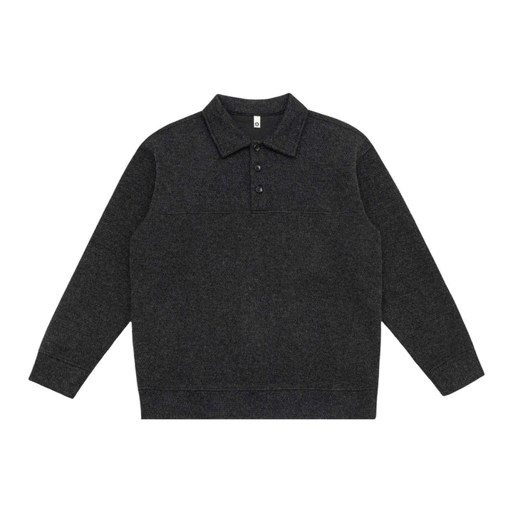 Unisex Feinstruktur-Polokragenpullover mit halber Knopfleiste und geripptem Saum Drune
