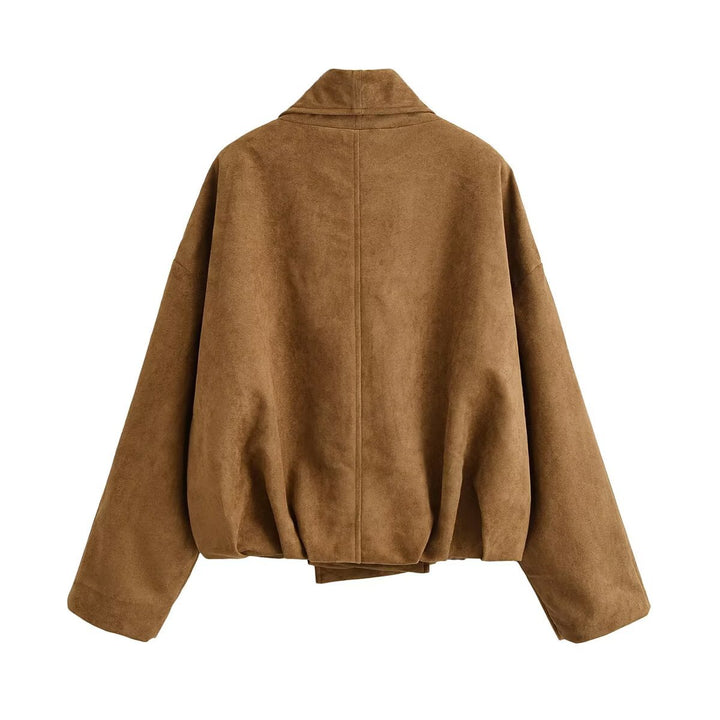 Damen Kurzjacke im Waterfall‑Look mit weichem Veloursfinish und weitem Schalkragen Drune