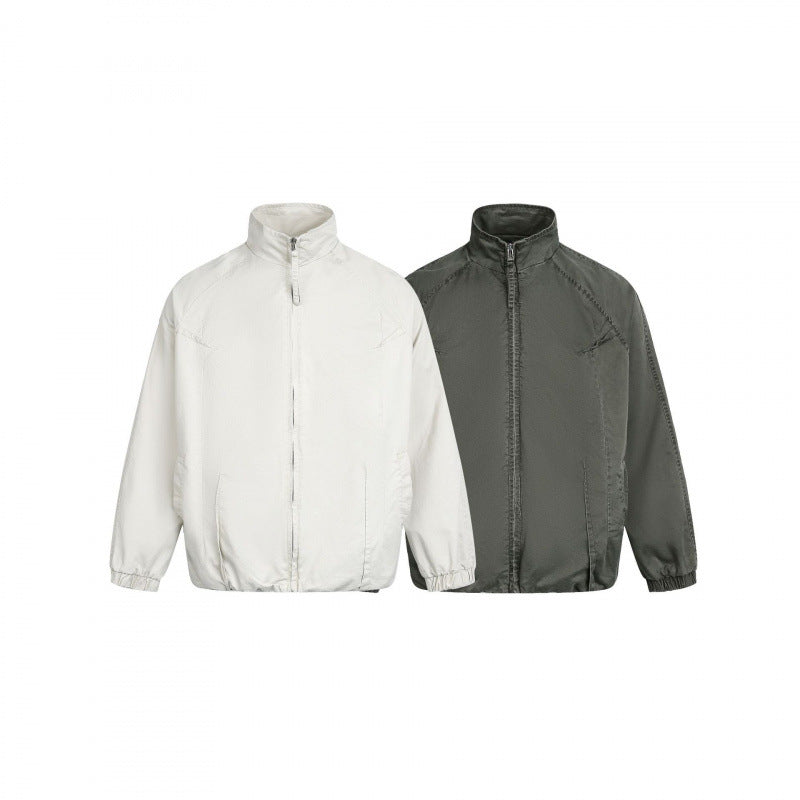 Herren Minimalistische Nylon-Bomberjacke mit Stehkragen, Raglanärmeln und gerafftem Saum Drune