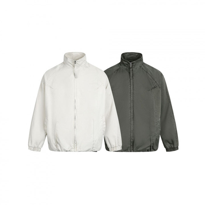 Herren Minimalistische Nylon-Bomberjacke mit Stehkragen, Raglanärmeln und gerafftem Saum Drune