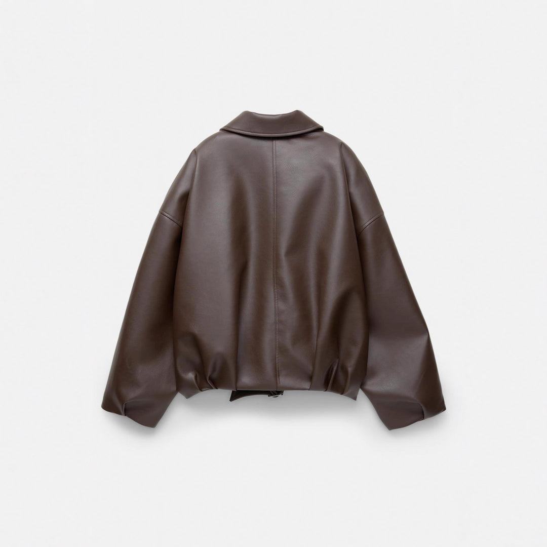 Damen lässige Kunstlederjacke mit breitem Kragen und Gürtel Drune