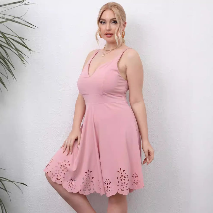 Damen A-Linien Kleid mit floralem Lochmuster Drune