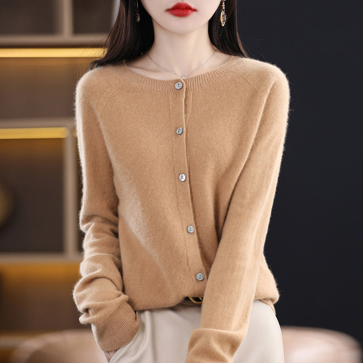 Damen Kurzgeschnittener Cardigan in Mohair‑Optik mit Rundhalsausschnitt und Perlmuttknöpfen Drune