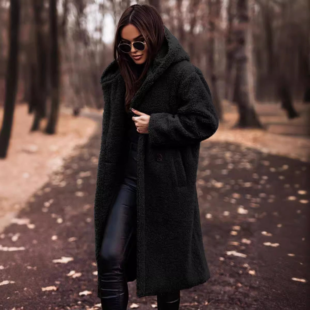 Damen kuschelige Teddyjacke im Oversized-Stil mit Kapuze Drune