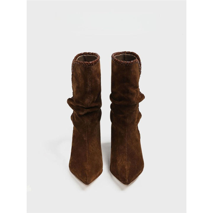Damen Midcalf Slouch‑Stiefel aus Veloursleder mit spitzer Zehenpartie und sculpted Kitten‑Absatz Drune
