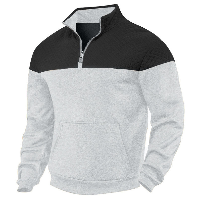 Herren nan gesteppter Halbzip-Sweatpullover mit Kängurutasche und Stehkragen Drune