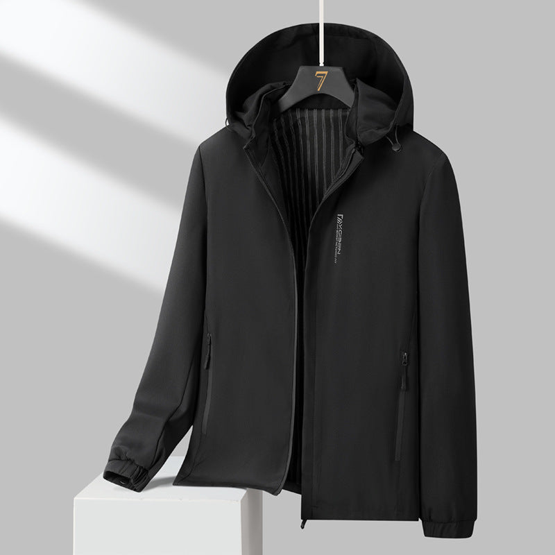 Herren Minimalistische Kapuzen-Softshelljacke mit versiegelten Reißverschlüssen und elastischen Bündchen Drune
