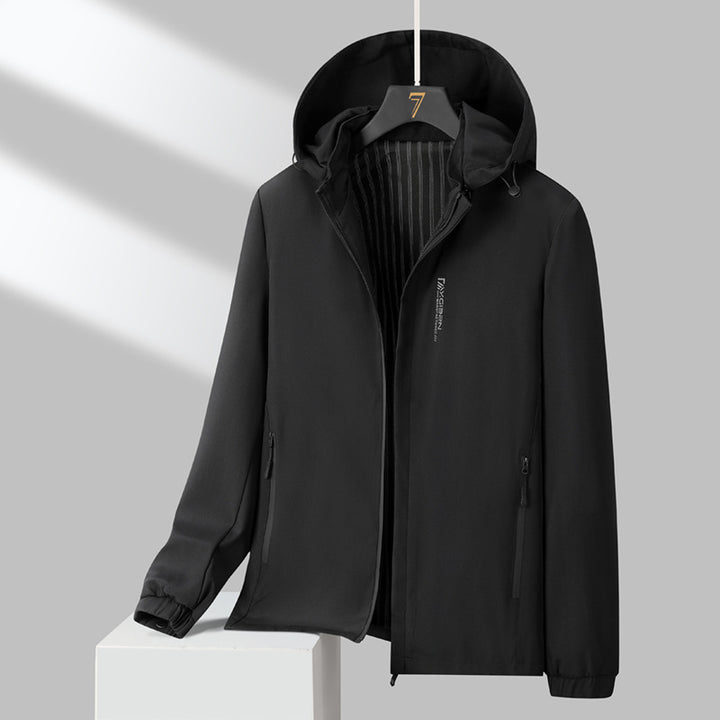 Herren Minimalistische Kapuzen-Softshelljacke mit versiegelten Reißverschlüssen und elastischen Bündchen Drune