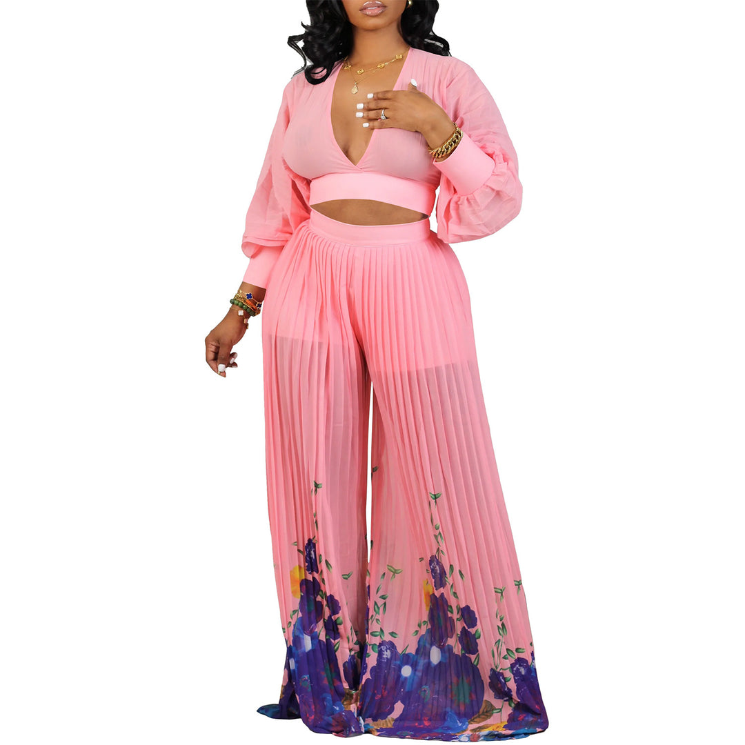 Damen Jumpsuit mit voluminösen Ärmeln und floralem Saum Drune