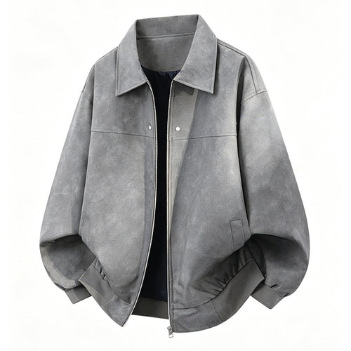 Herren Oversize Blousonjacke in Velours-Optik mit kastiger Silhouette, beidseitig öffnendem Reißverschluss & geripptem Saum Drune