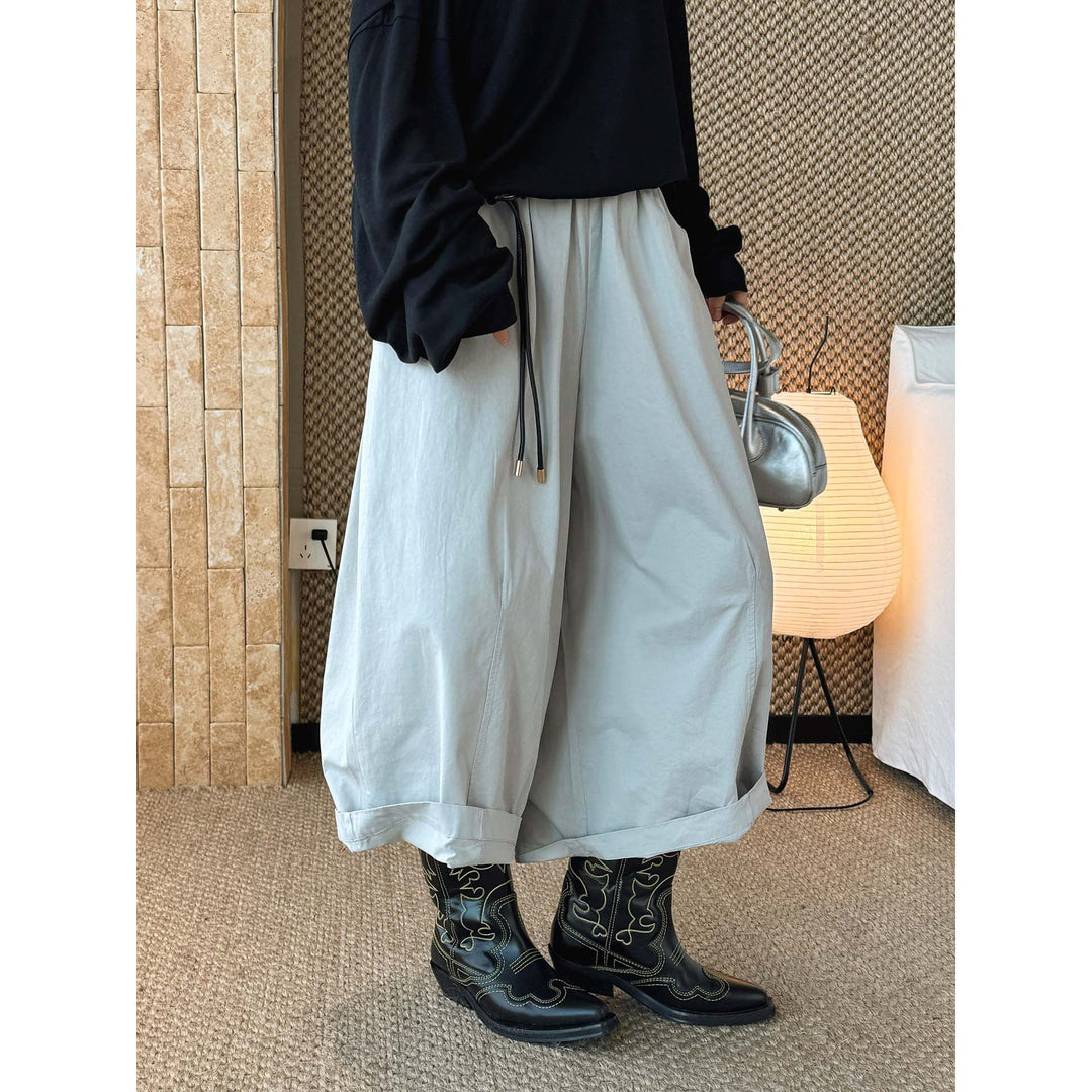 Damen Extraweite Balloon-Culotte aus Baumwoll-Twill mit Tunnelzug und Umschlag-Bund Drune