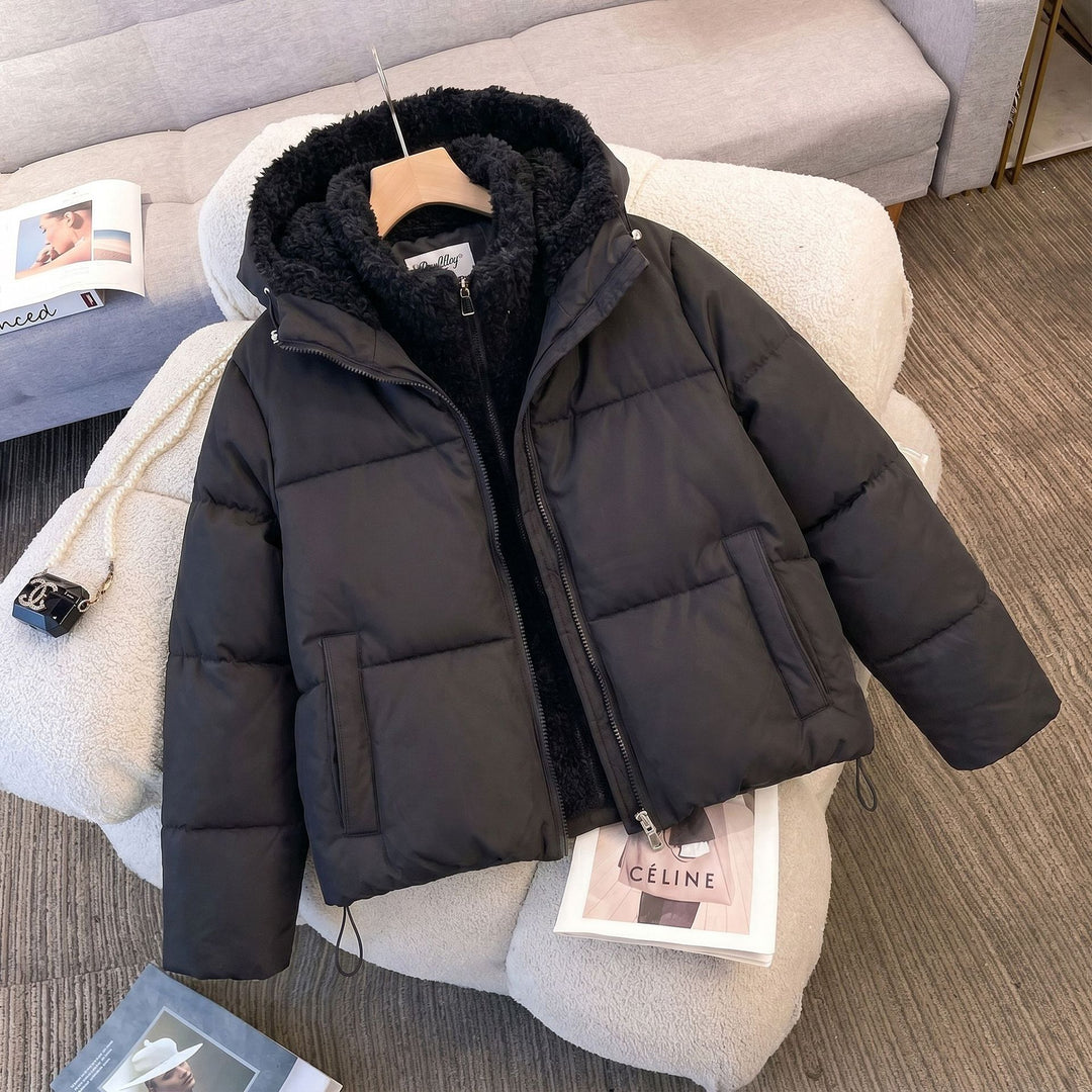 Damen nan kompakte Steppjacke mit Sherpa-Innenkapuze, wärmender Thermoisolierung und verdecktem Zweiwege-Reißverschluss Drune
