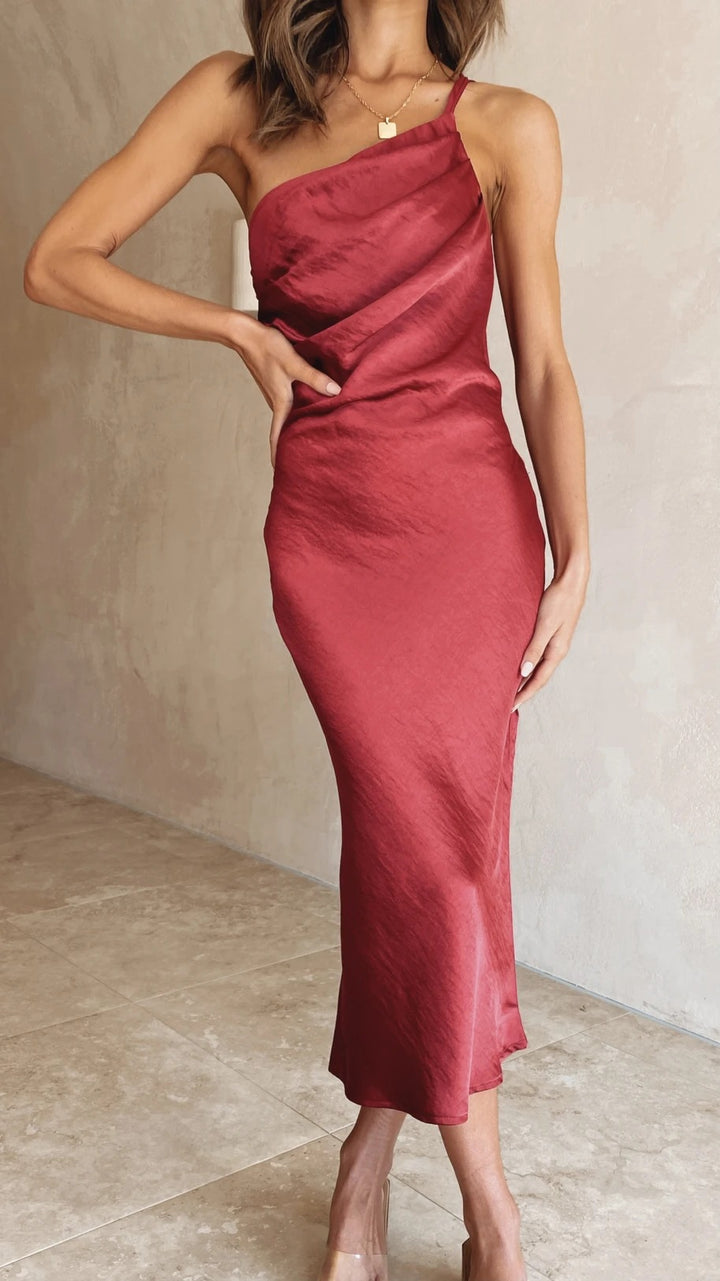 Damen Elegantes und fließendes Abendkleid mit asymmetrischem Ausschnitt Drune