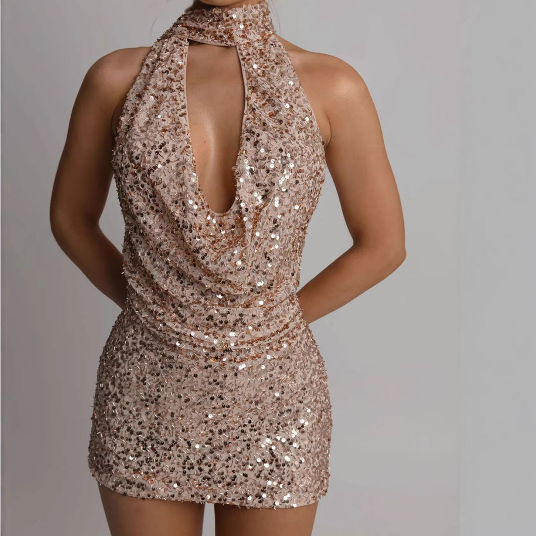 Damen Glamouröses Paillettenkleid mit schimmerndem Halterdesign Drune