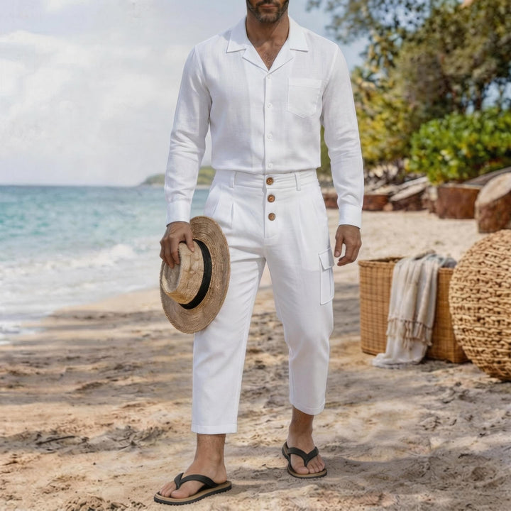 Herren langärmeliges Resorthemd mit Reverskragen und Brusttasche Drune