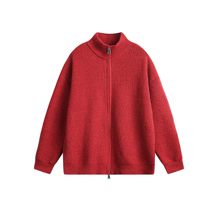 Herren Grobstrickjacke mit hohem Kragen und durchgehendem Reißverschluss Drune