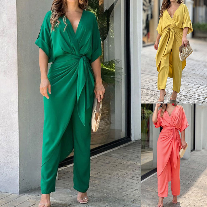 Damen Eleganter Wickel-Jumpsuit mit lässigem Design und Taillierung Drune