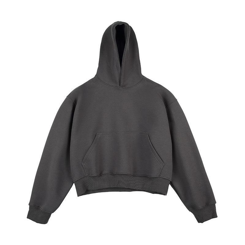 Unisex Kastiger gekürzter Kapuzenpullover mit Kängurutasche und geripptem Saum Drune