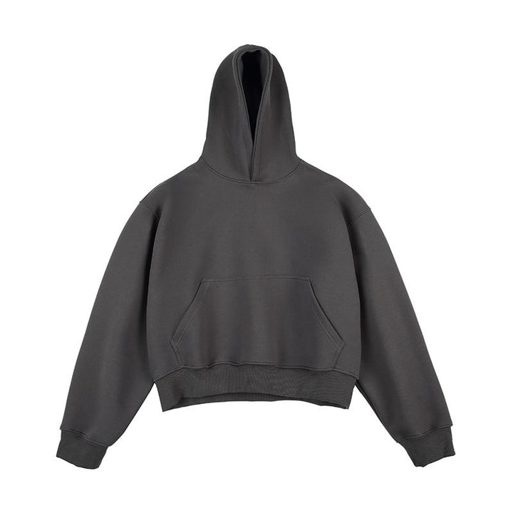 Unisex Kastiger gekürzter Kapuzenpullover mit Kängurutasche und geripptem Saum Drune