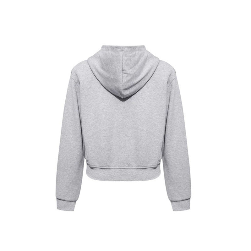 Damen Kurze taillierte Kapuzen-Sweatjacke mit Zwei-Wege-Reißverschluss und Eingrifftaschen Drune