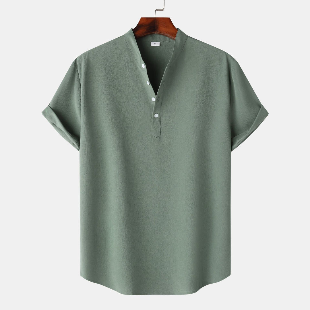 Herren Kurzarmhemd mit modernem Henley-Design und funktionalen Knöpfen Drune