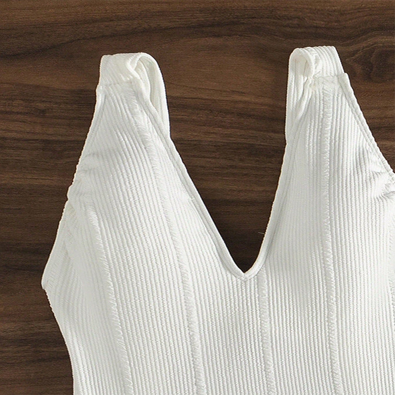 Damen Einteiliger Badeanzug mit tiefem V-Ausschnitt und strukturiertem Design Drune