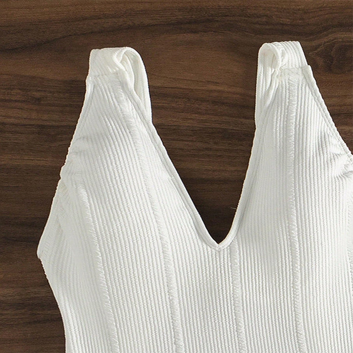 Damen Einteiliger Badeanzug mit tiefem V-Ausschnitt und strukturiertem Design Drune