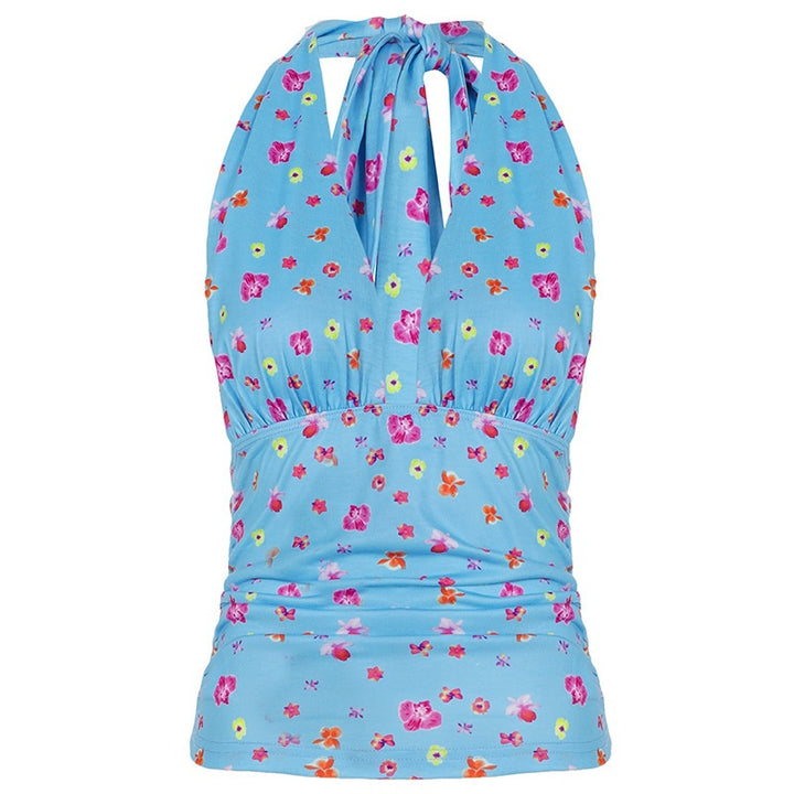 Damen Sommerliches Oberteil mit floralem Design und seitlichen Bindebändern Drune