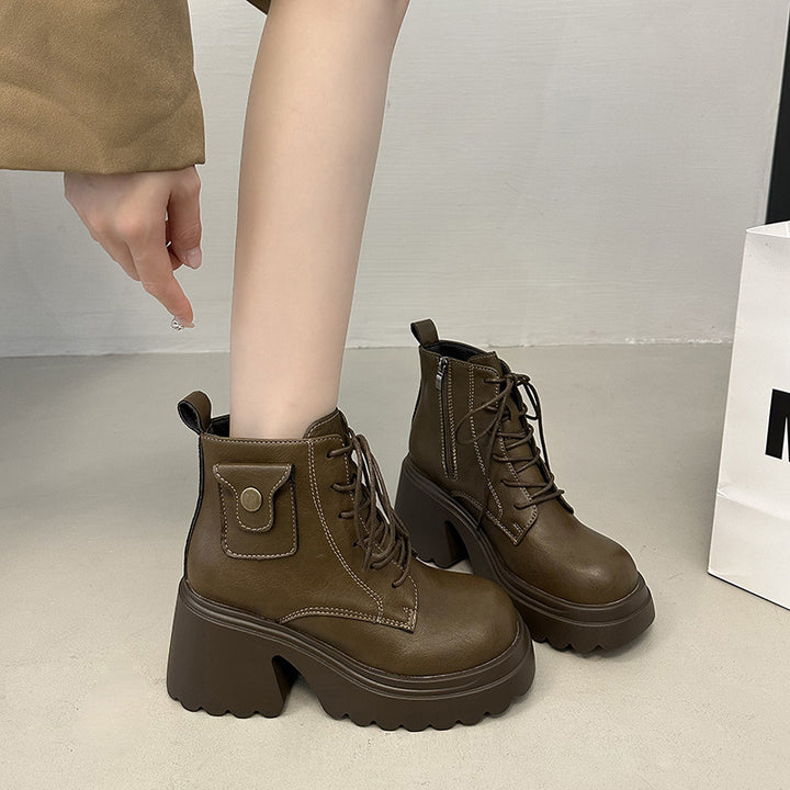 Damen Chunky Stiefel mit hohem Absatz und seitlichem Reißverschluss Drune