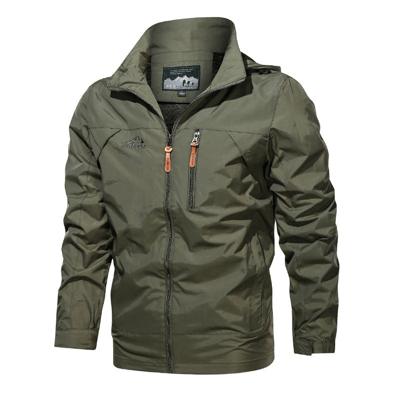 Herren  leichte wasserabweisende Softshell Outdoorjacke mit Kapuze Brusttasche Drune