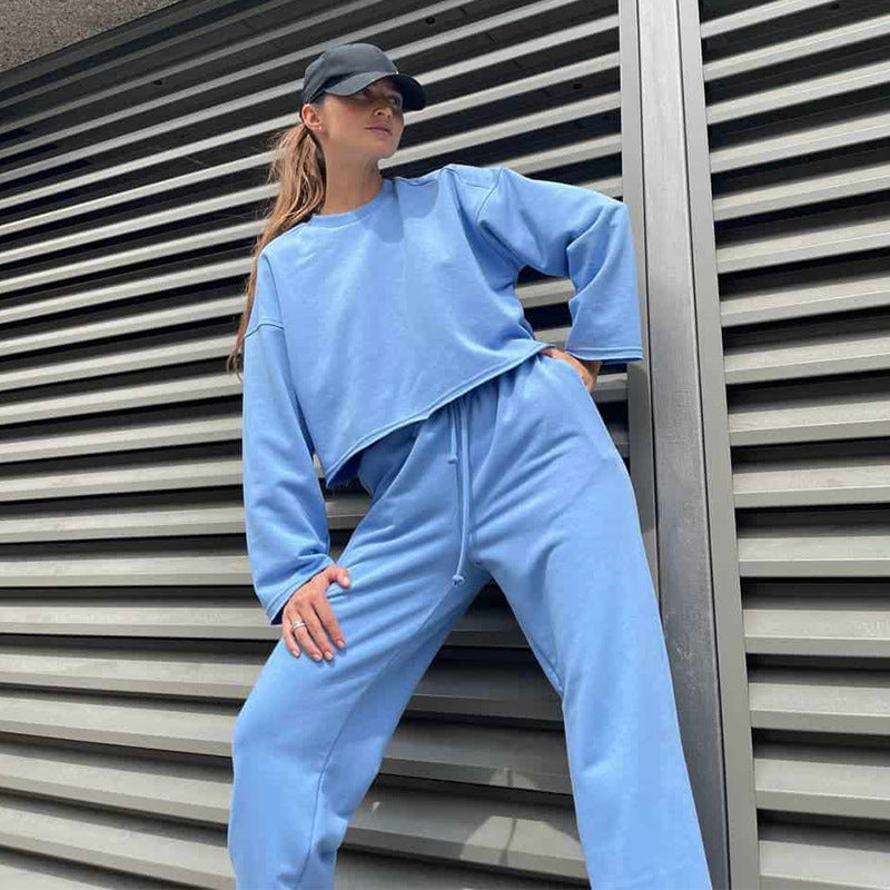 Damen lässiges Oversize-Lounge-Set mit weitem Crewneck-Sweater und elastischer Kordelbund-Jogginghose Drune