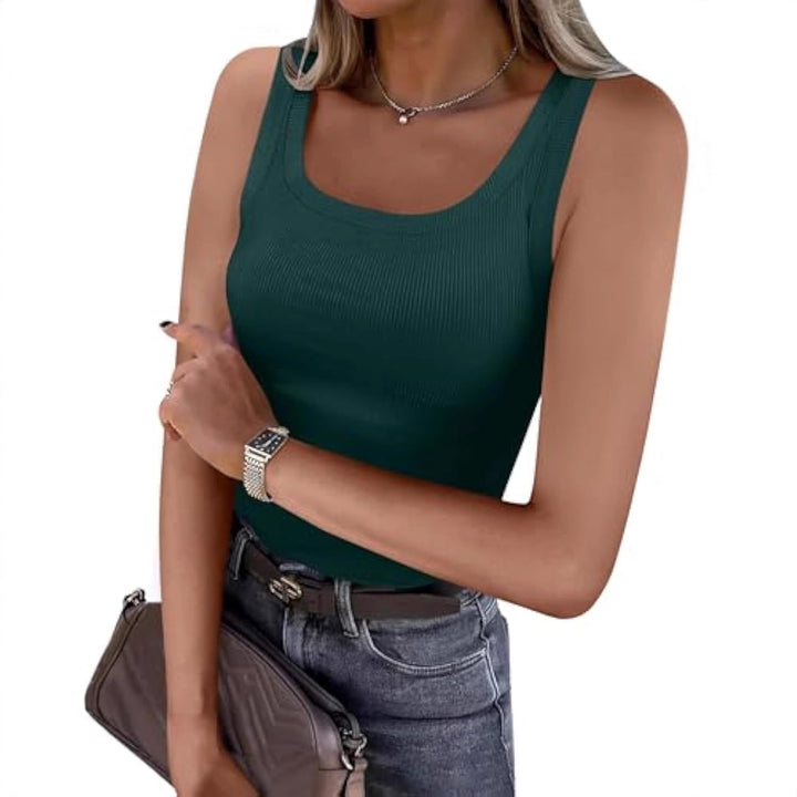Damen Bauchfreies Tanktop mit Rippstrickstruktur und breiten Trägern Drune